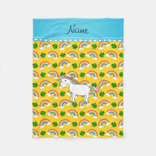 Couverture Polaire Nom personnalisé licorne jaune arc-en-ciel shamroc
