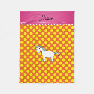 Couverture Polaire Nom personnalisé licorne orange pois