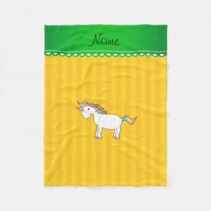 Couverture Polaire Nom personnalisé licorne rayures jaunes