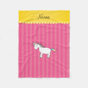 Couverture Polaire Nom personnalisé licorne rayures roses
