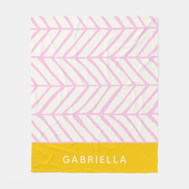 Couverture Polaire Nom personnalisé Lignes Chevron Rose Rose Gras (Devant)
