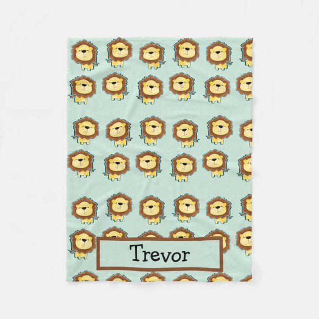 Couverture Polaire Nom personnalisé lion motif sur bleu (Devant)