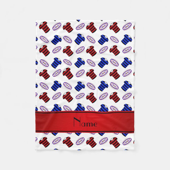 Couverture Polaire Nom personnalisé maillots blancs boules de rugby (Devant)