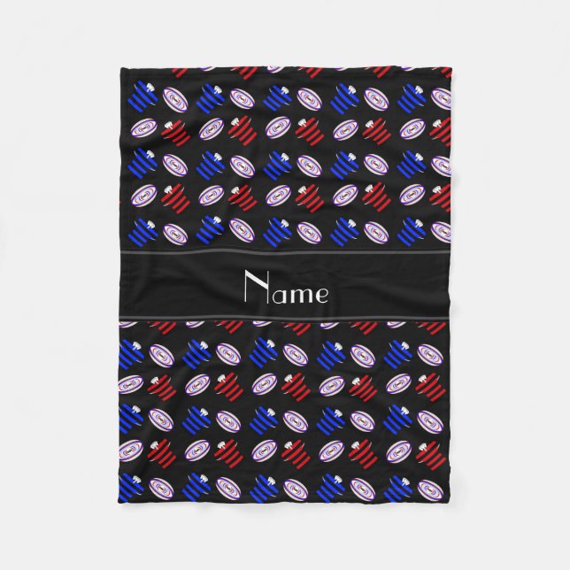 Couverture Polaire Nom personnalisé maillots noirs boules de rugby (Devant)