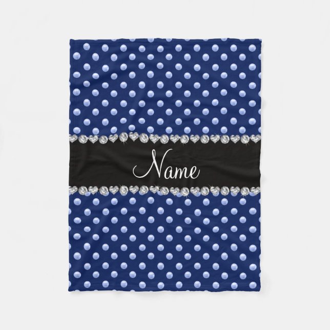 Couverture Polaire Nom personnalisé marine perles bleues (Devant)
