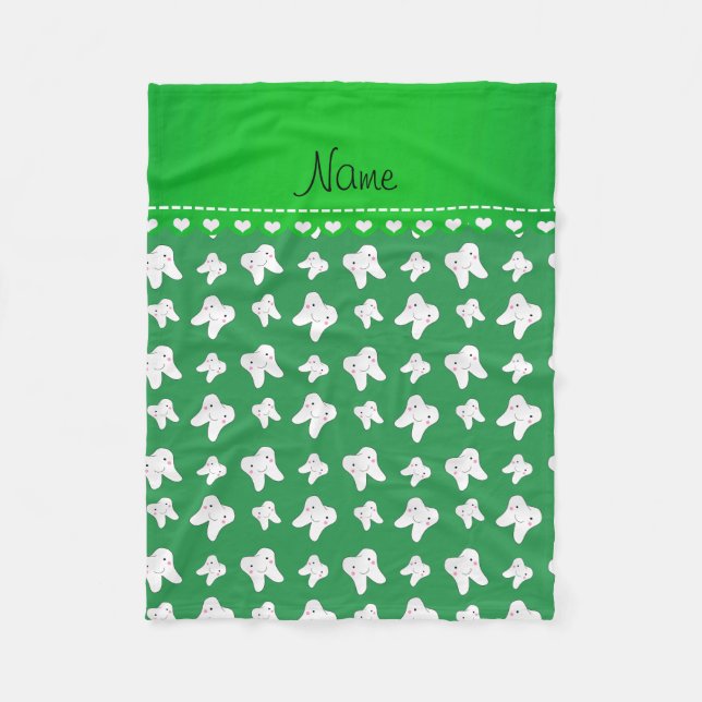 Couverture Polaire Nom personnalisé mignon motif dent verte (Devant)