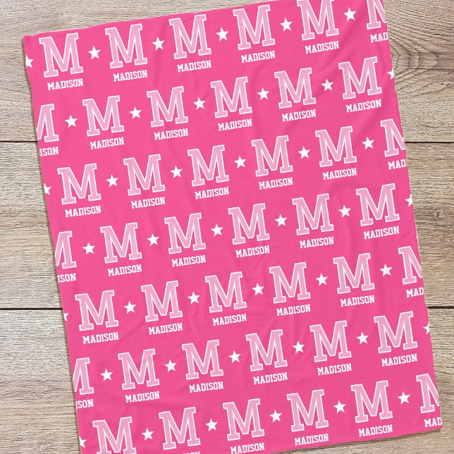 Couverture Polaire Nom personnalisé Monogramme Star Rose (Créateur téléchargé)