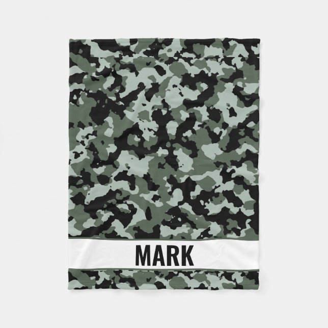 Couverture Polaire Nom personnalisé Motif de camouflage vert (Devant)