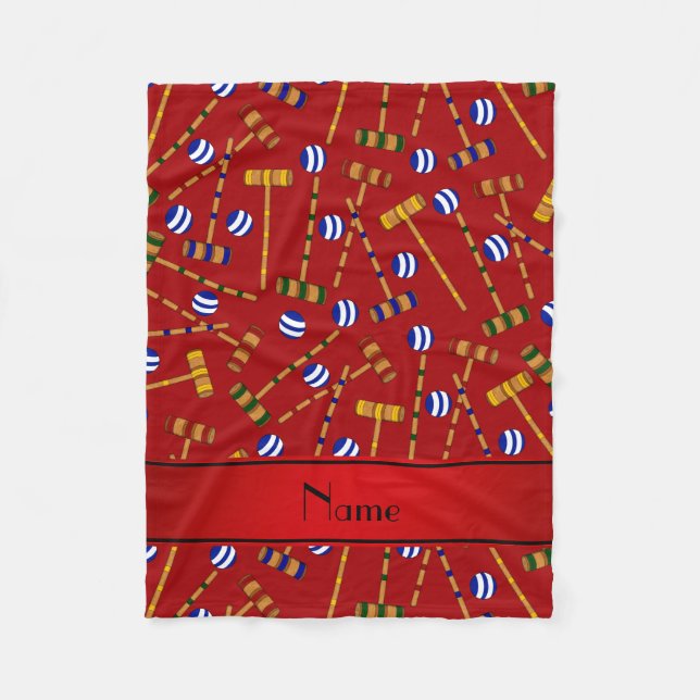 Couverture Polaire Nom personnalisé motif de croquet rouge (Devant)