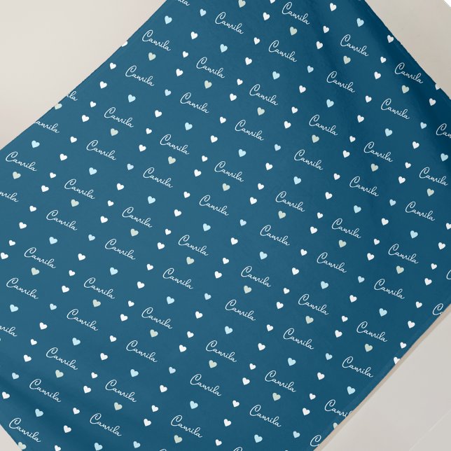 Couverture Polaire Nom personnalisé MOTIF DE LOVE COEURS bleu océan (Créateur téléchargé)