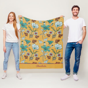 Couverture Polaire Nom personnalisé motif floral coloré