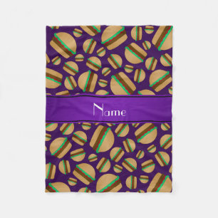 Couverture Polaire Nom personnalisé motif hamburger violet