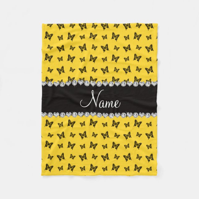 Couverture Polaire Nom personnalisé motif papillon jaune (Devant)