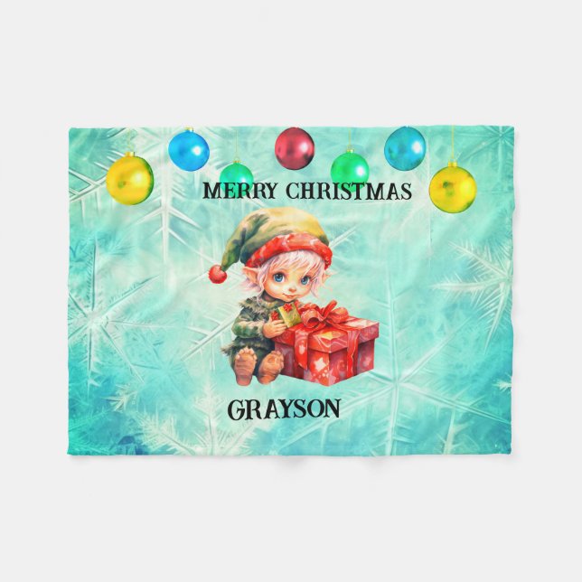Couverture Polaire Nom personnalisé Noël (Devant (Horizontal))