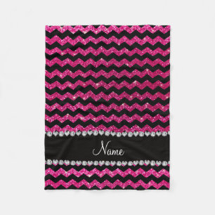 Couverture Polaire Nom personnalisé noir néon rose chaud chevrons de
