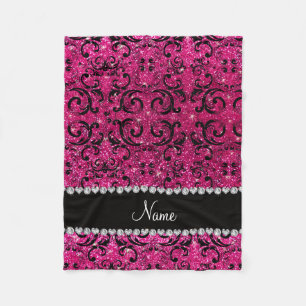 Couverture Polaire Nom personnalisé noir neon rose parties scintilla