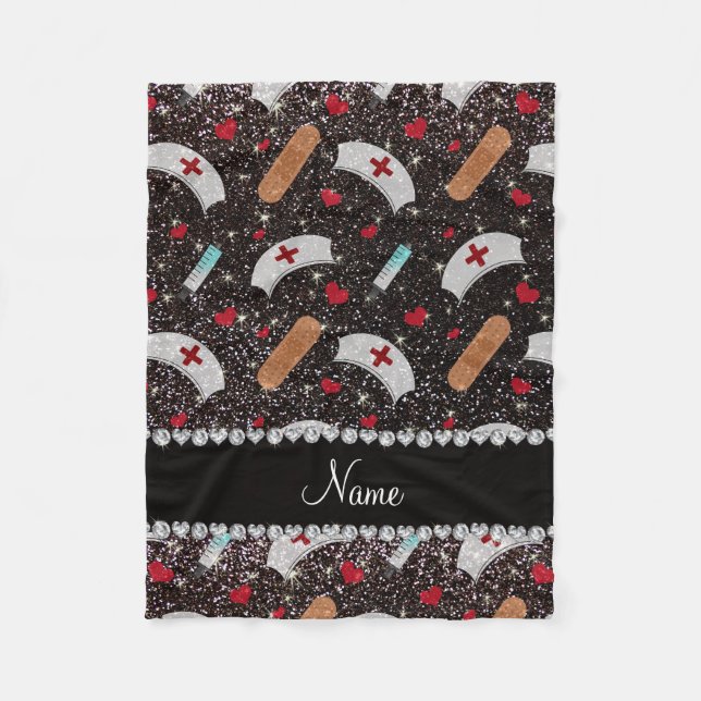 Couverture Polaire Nom personnalisé noir parties scintillant infirmiè (Devant)