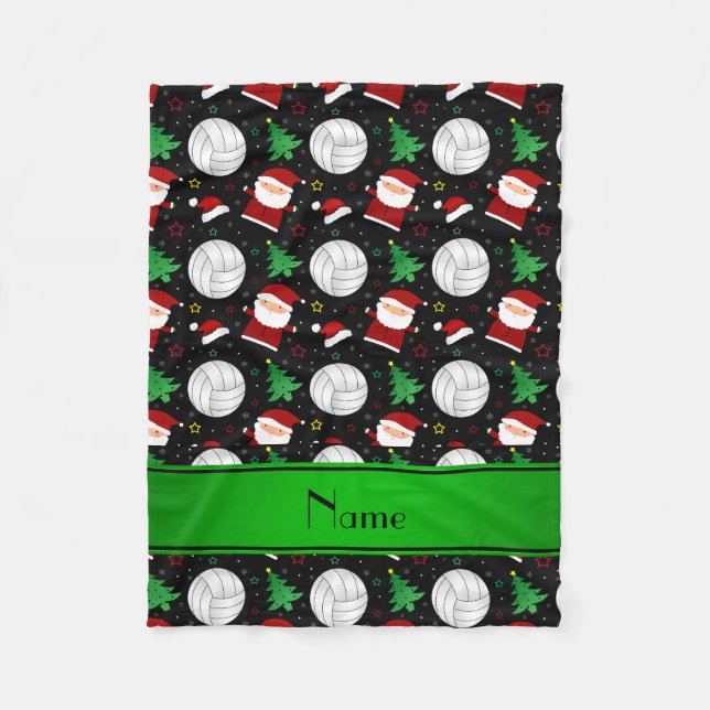 Couverture Polaire Nom personnalisé noir volleyball motif de noël (Devant)