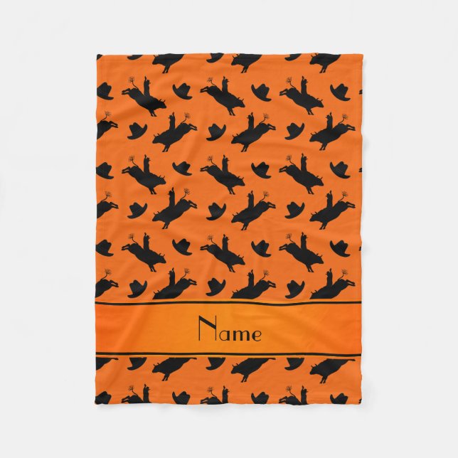 Couverture Polaire Nom personnalisé orange rodeo bull équitation moti (Devant)