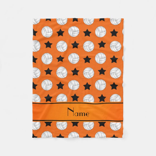Couverture Polaire Nom personnalisé orange volleyball noir étoiles (Devant)