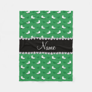 Couverture Polaire Nom personnalisé patins verts et coeurs
