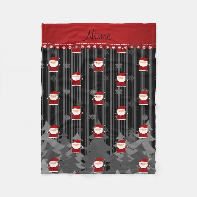 Couverture Polaire Nom personnalisé père Noël flocon noir de neige ar (Devant)