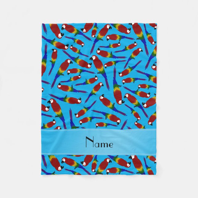 Couverture Polaire Nom personnalisé perroquets bleus rouges (Devant)