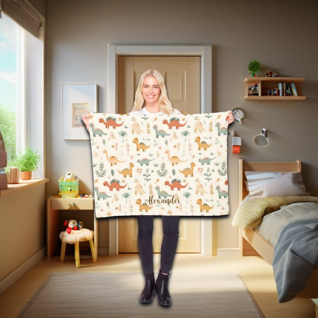 Couverture Polaire Nom personnalisé Petits Dinosaures Beige Neutre To (Créateur téléchargé)