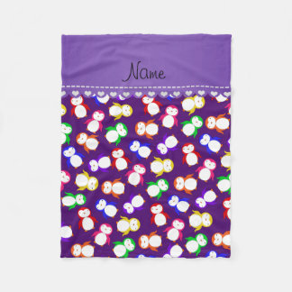 Couverture Polaire Nom personnalisé pingouins arc-en-ciel violet
