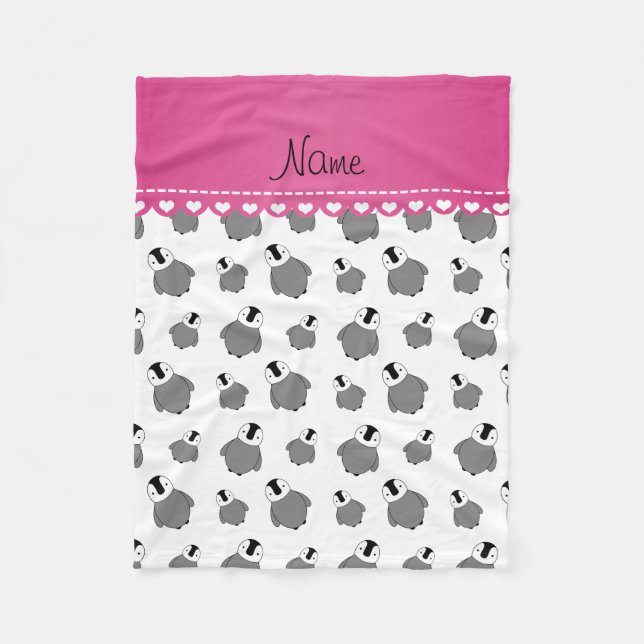 Couverture Polaire Nom personnalisé pingouins blancs bébé (Devant)