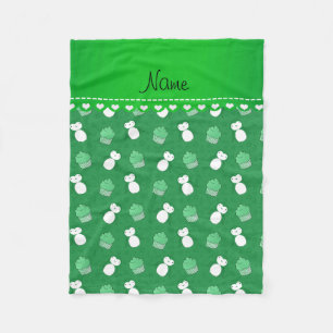 Couverture Polaire Nom personnalisé pingouins verts cupcakes étoiles