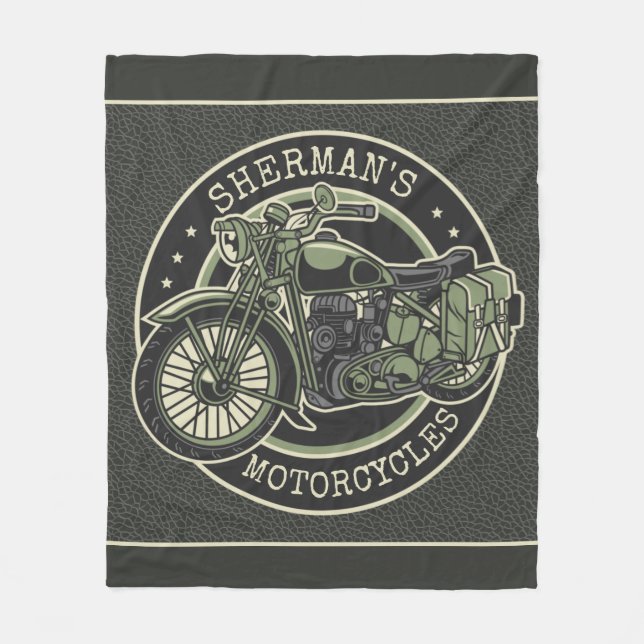 Couverture Polaire NOM personnalisé Retro Military Motorcycle Biker (Devant)