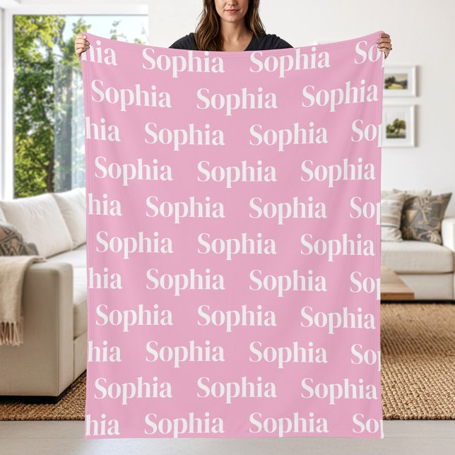 Couverture Polaire Nom personnalisé rose répétitif (Créateur téléchargé)