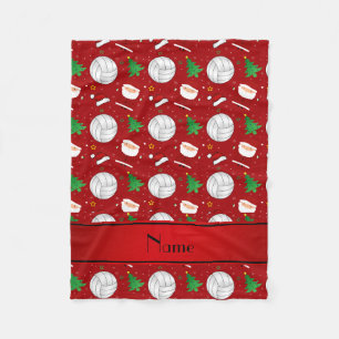 Couverture Polaire Nom personnalisé rouge volleyball motif de noël