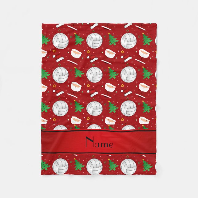 Couverture Polaire Nom personnalisé rouge volleyball motif de noël (Devant)