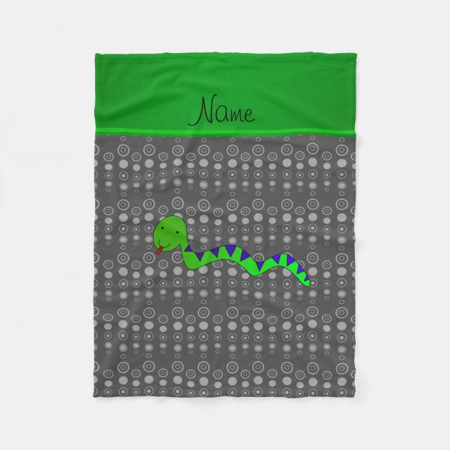 Couverture Polaire Nom personnalisé serpent vert bulles grises (Devant)