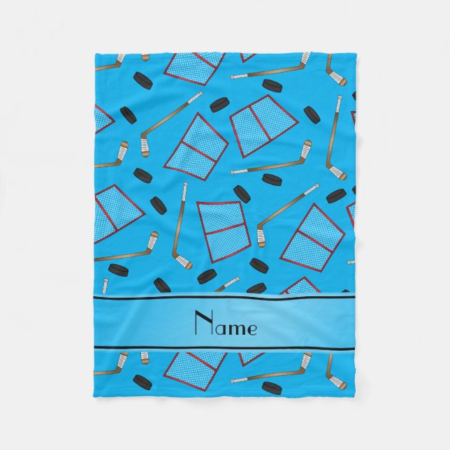 Couverture Polaire Nom personnalisé sky bleu hockey bâtons filets (Devant)