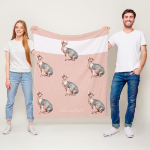 Couverture Polaire Nom personnalisé Sphynx chat sans cheveux motif