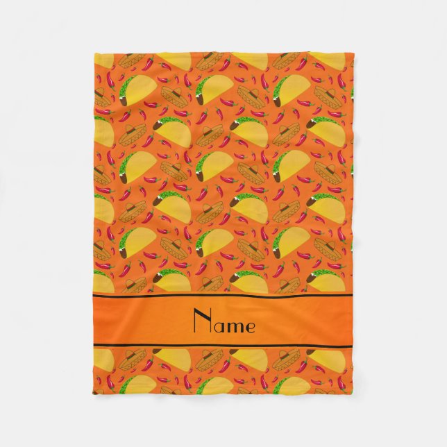 Couverture Polaire Nom personnalisé tacos orange sombreros chilis (Devant)