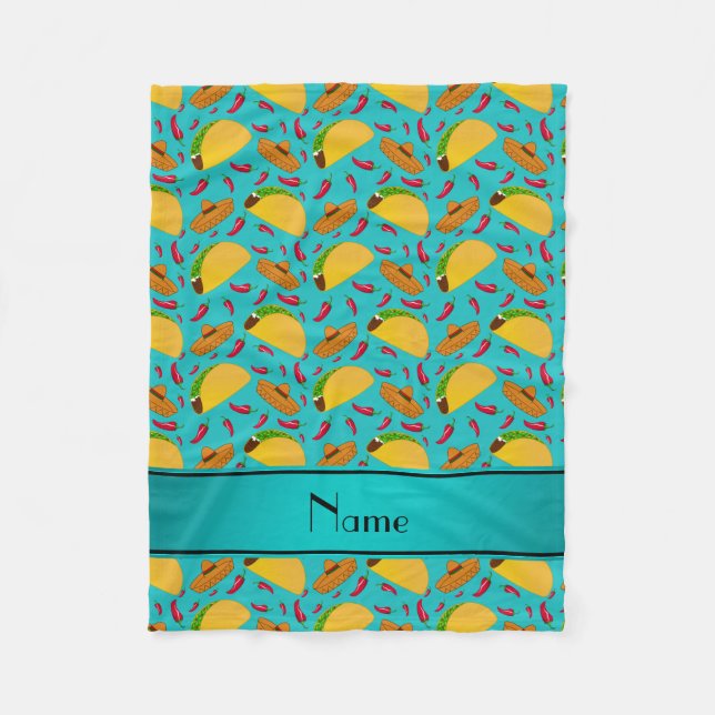 Couverture Polaire Nom personnalisé tacos turquoise sombreros chilis (Devant)