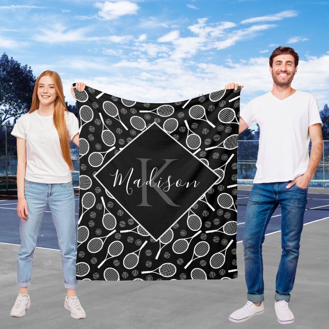 Couverture Polaire Nom personnalisé Tennis Racket Fleece Blanche (Créateur téléchargé)