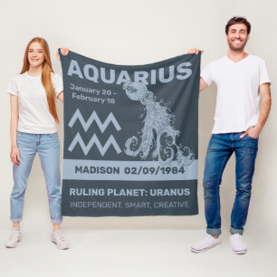 Couverture Polaire Nom personnalisé / Texte Symbole zodiaque Aquarius