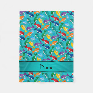 Couverture Polaire Nom personnalisé turquoise arc-en-ciel baleines bl