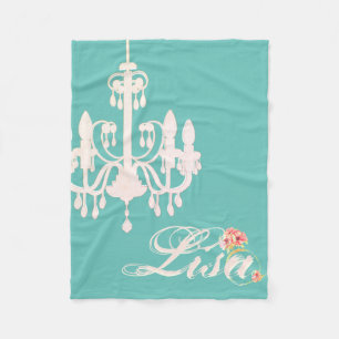 Couverture Polaire Nom personnalisé Turquoise avec lustre rose