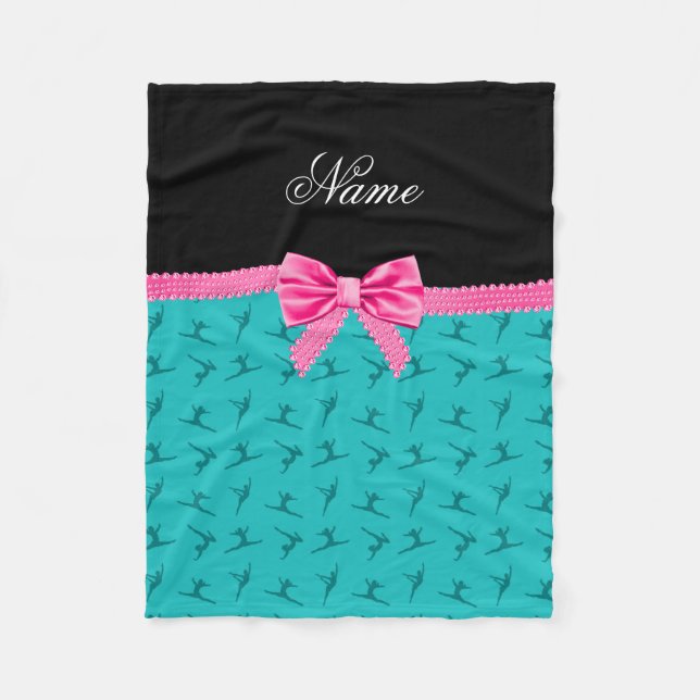 Couverture Polaire Nom personnalisé turquoise gymnastique arc rose (Devant)