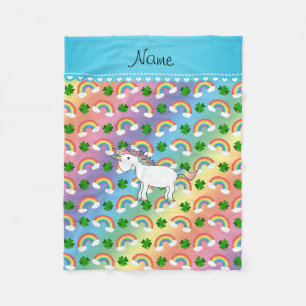 Couverture Polaire Nom personnalisé unicorn arc-en-ciel shamrock