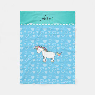 Couverture Polaire Nom personnalisé unicorn ciel bleu coeurs