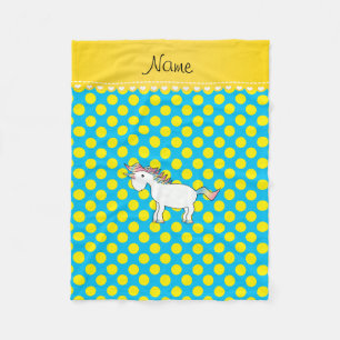 Couverture Polaire Nom personnalisé unicorne ciel bleu jaune pois