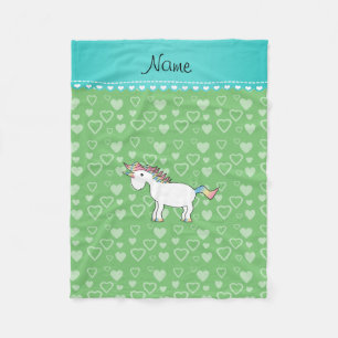 Couverture Polaire Nom personnalisé unicorne coeur vert