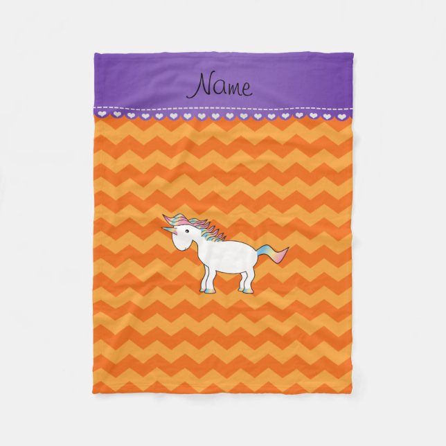 Couverture Polaire Nom personnalisé unicorne orange chevrons (Devant)